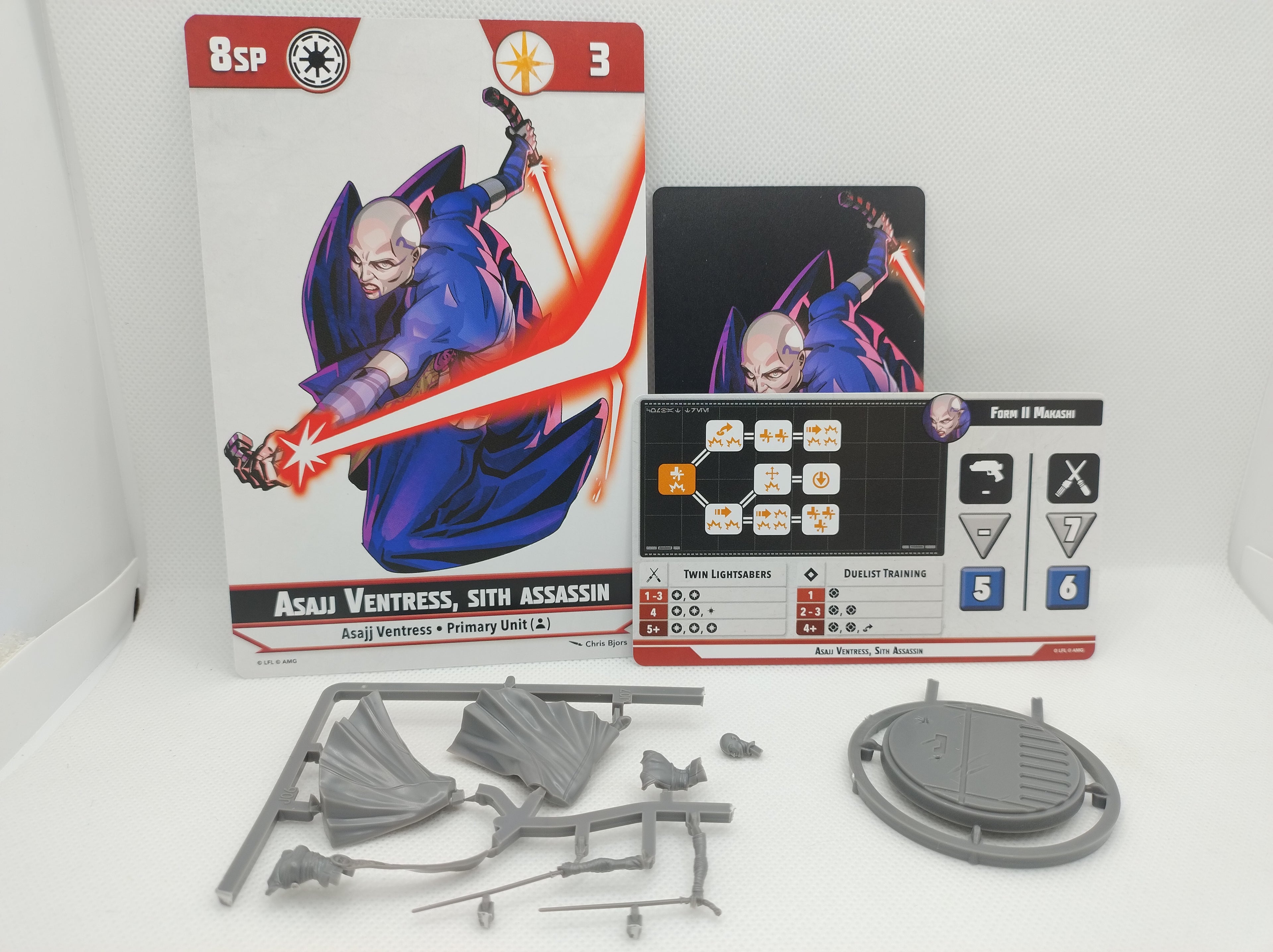 Asajj Ventress on sprue with cards for Star Wars Shatterpoint