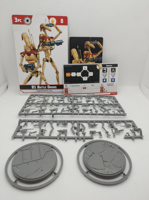 B1 Battle Droids on sprue with cards for Star Wars Shatterpoint