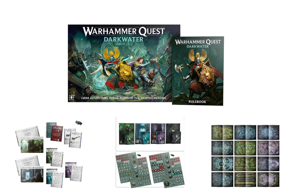 Darkwater Game bits only includes Map, Books, Cards, Tokens and Dice - No Minatures