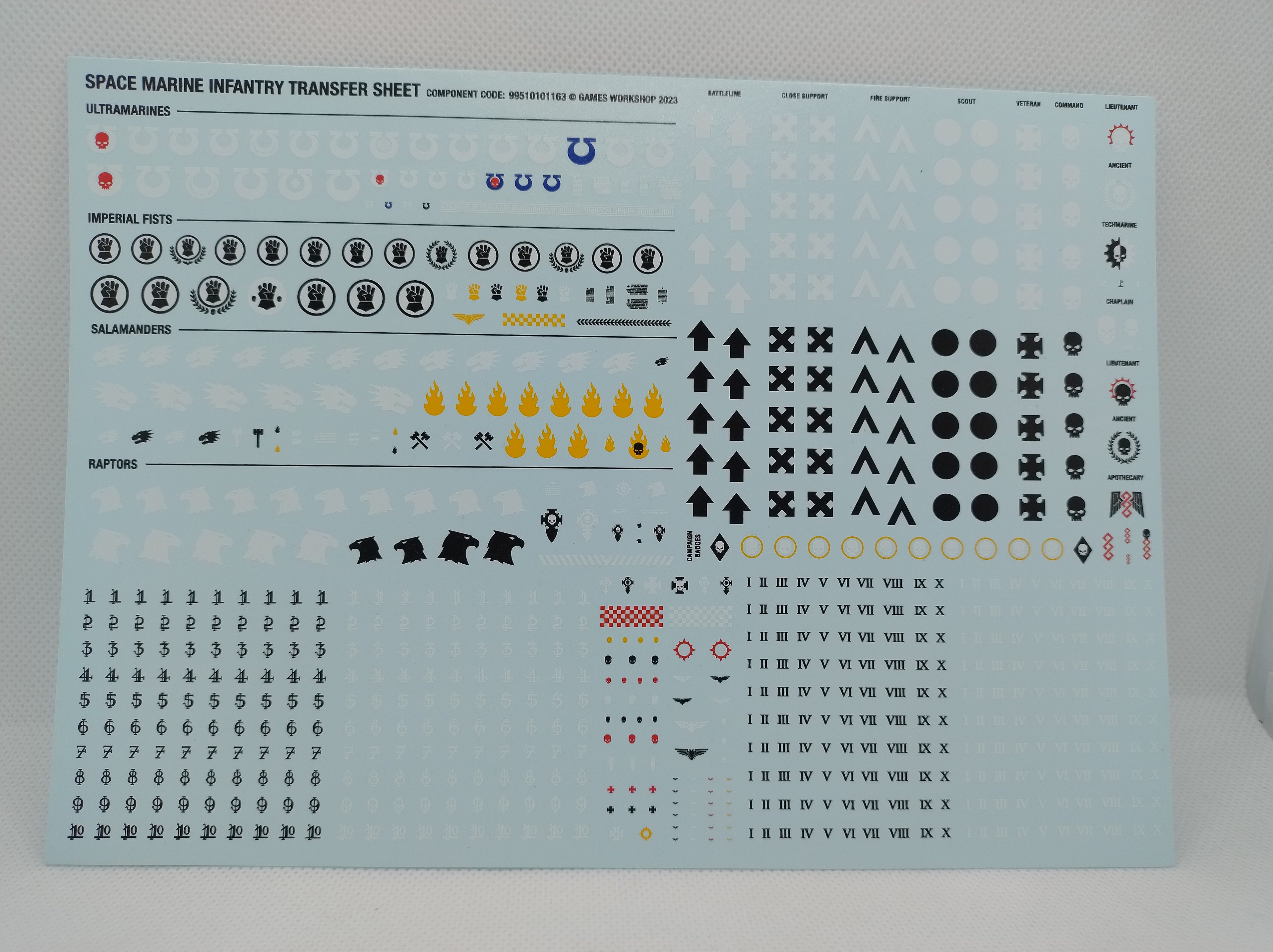 Transfers for 40k: Space Marine Infantry Transfer sheet 2023