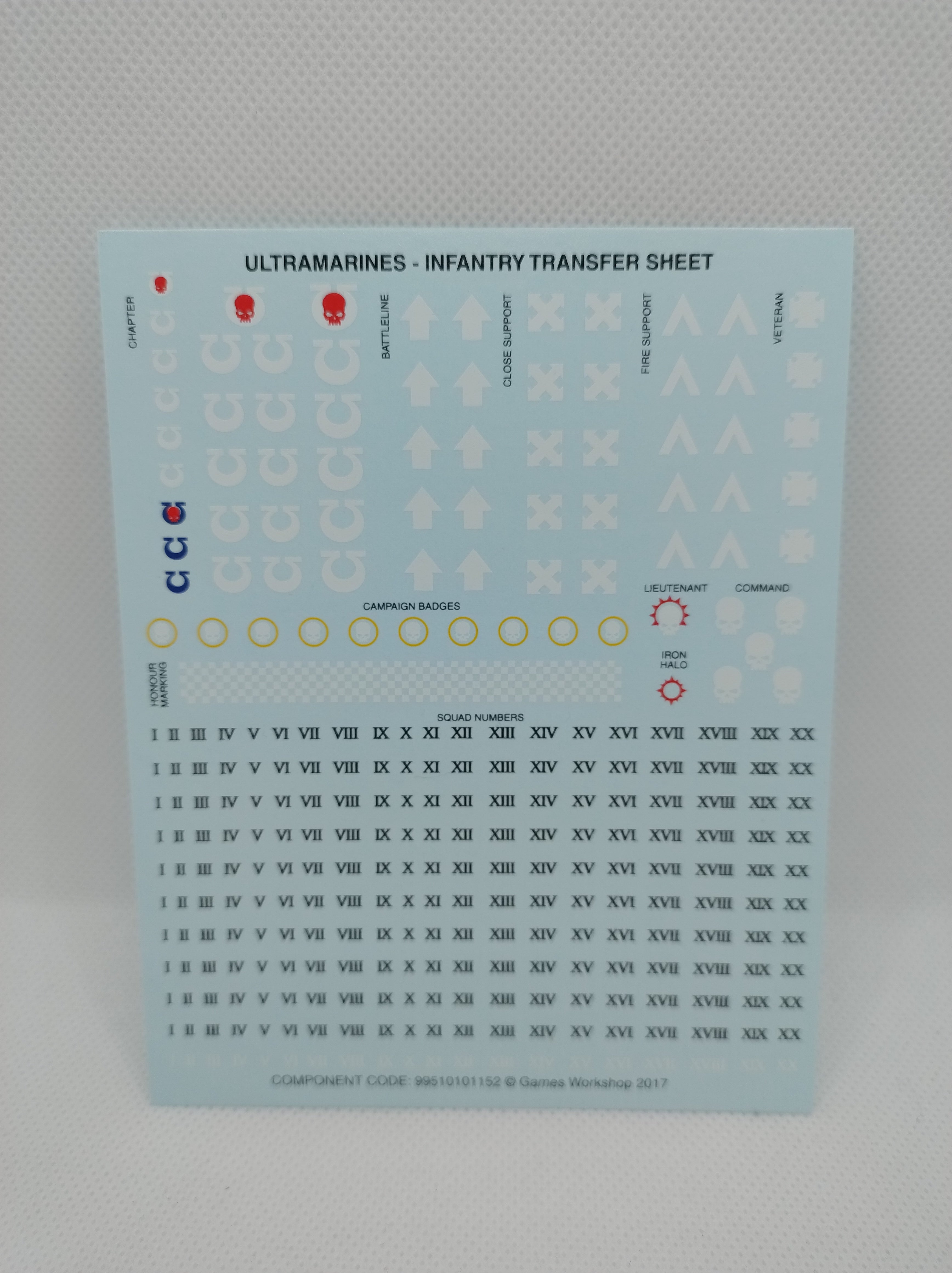 Transfers for 40k: Ultramarines Infantry Transfer sheet
