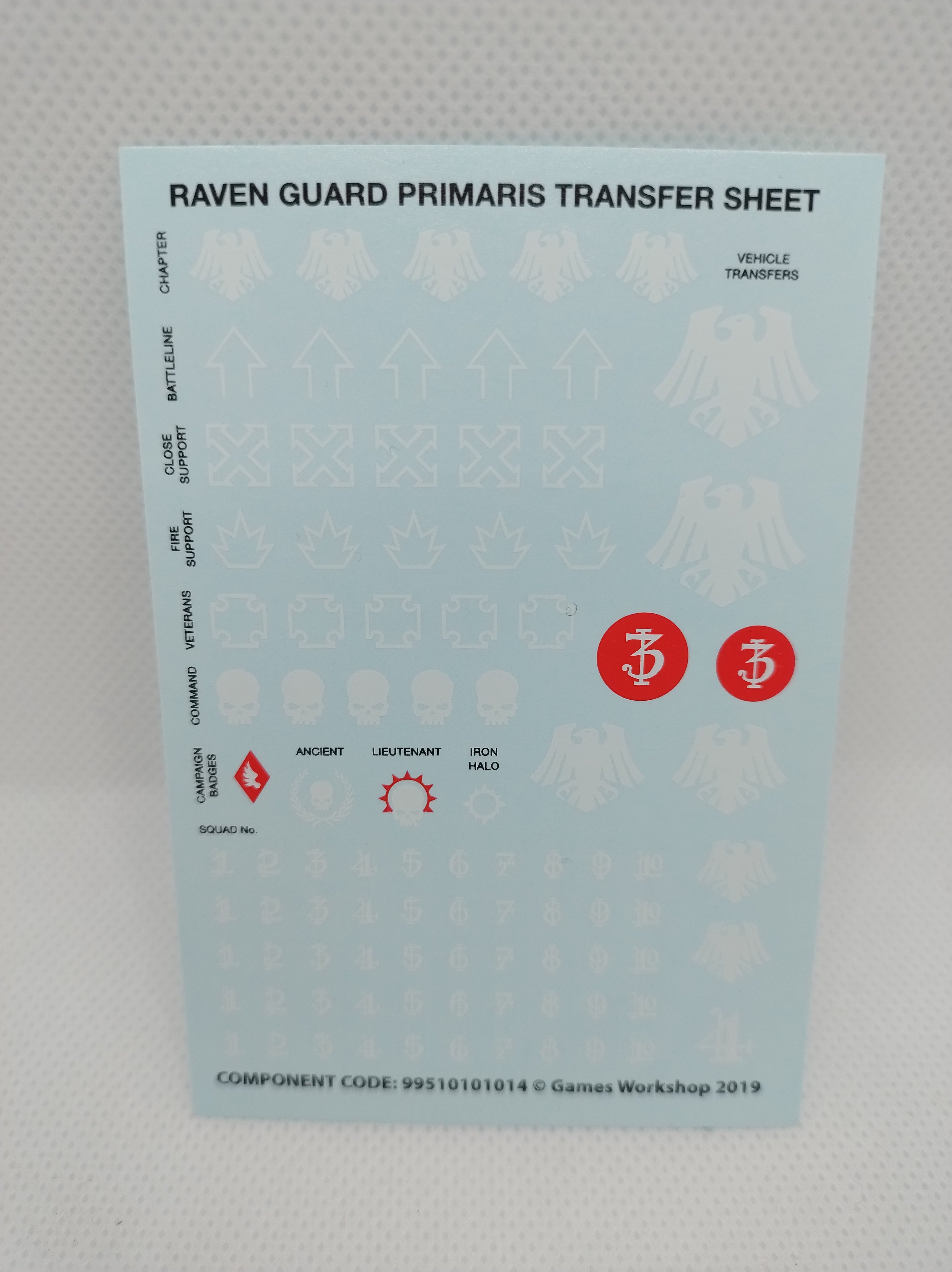 Transfers for 40k: Raven Guard Transfer sheet