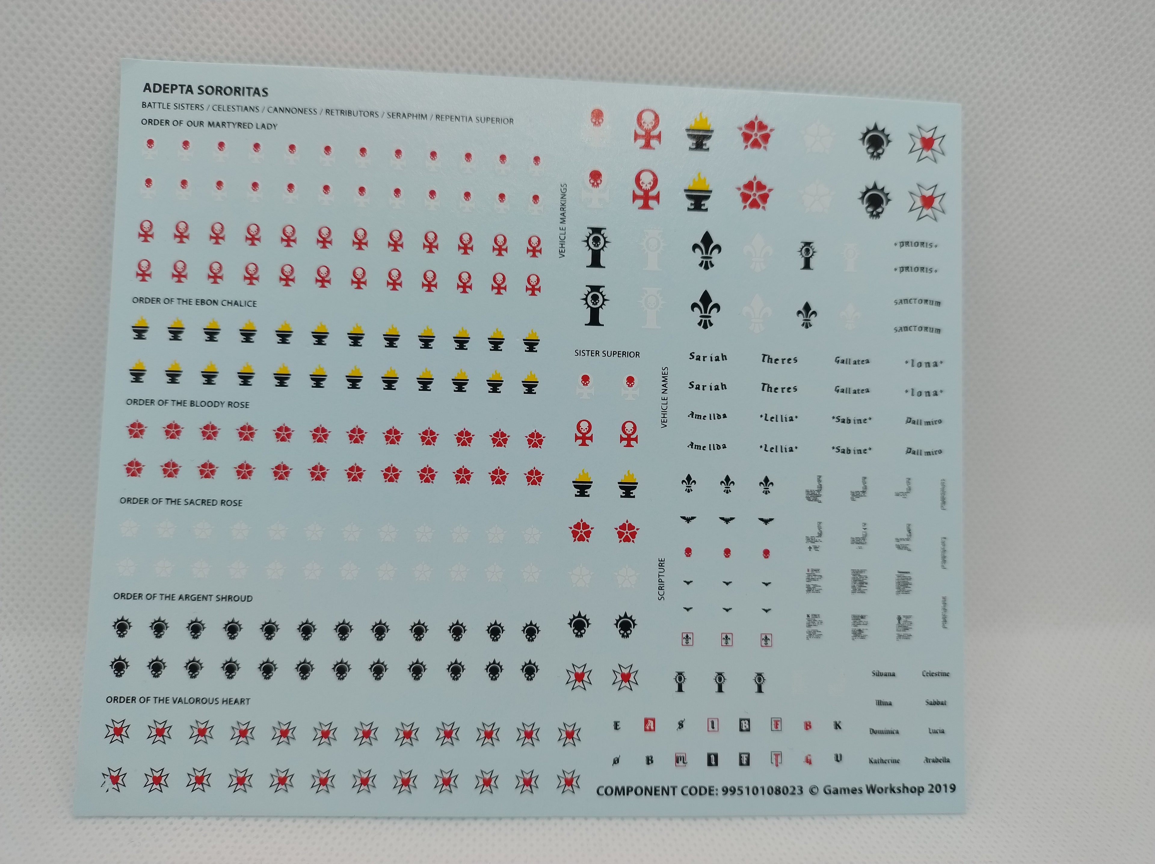 Transfers for 40k: Adepta Sororitas Transfer sheet 2019