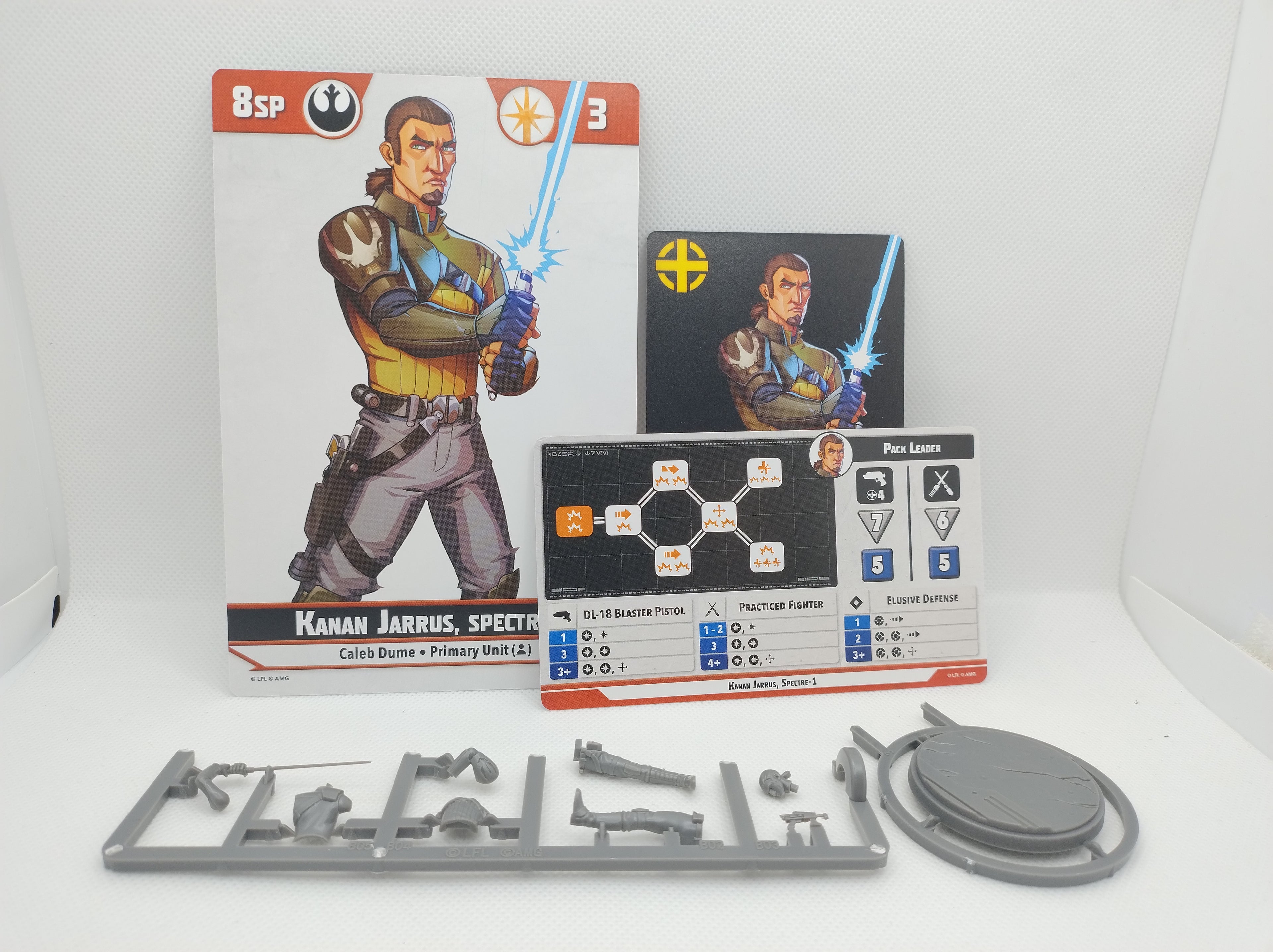 Kanan Jarrus on sprue with cards for Star Wars Shatterpoint